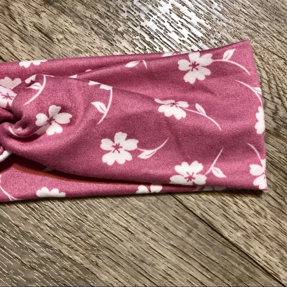Floral Pink Wide Twist Headband Handmade NEW
